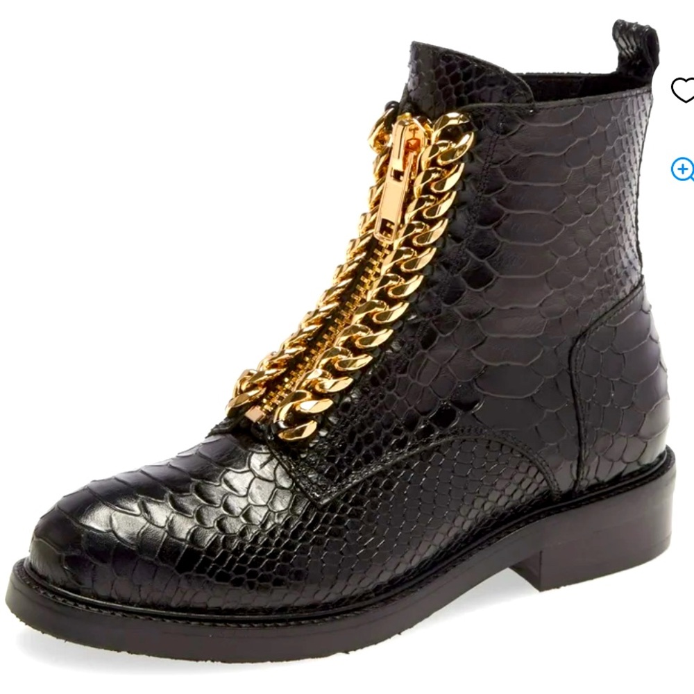 Jeffrey Campbell
DAMON-Z Black Snake Gold Chain Combat Ankle Boots 8.5